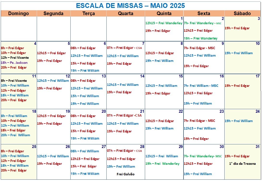Leia mais sobre o artigo Escala de missas – Maio 2025